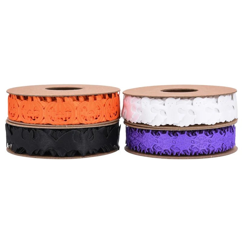 10M Halloween reliëf lint - Geest, pompoen, vleermuis en spin - Polyester lint voor decoratie en cadeauverpakking - Bivakshop