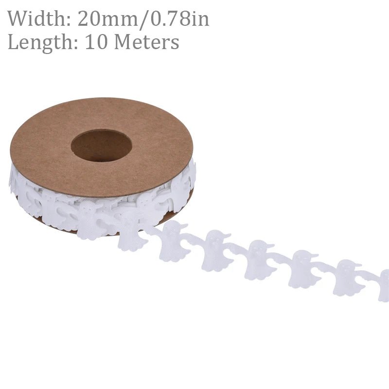 10M Halloween reliëf lint - Geest, pompoen, vleermuis en spin - Polyester lint voor decoratie en cadeauverpakking - Bivakshop