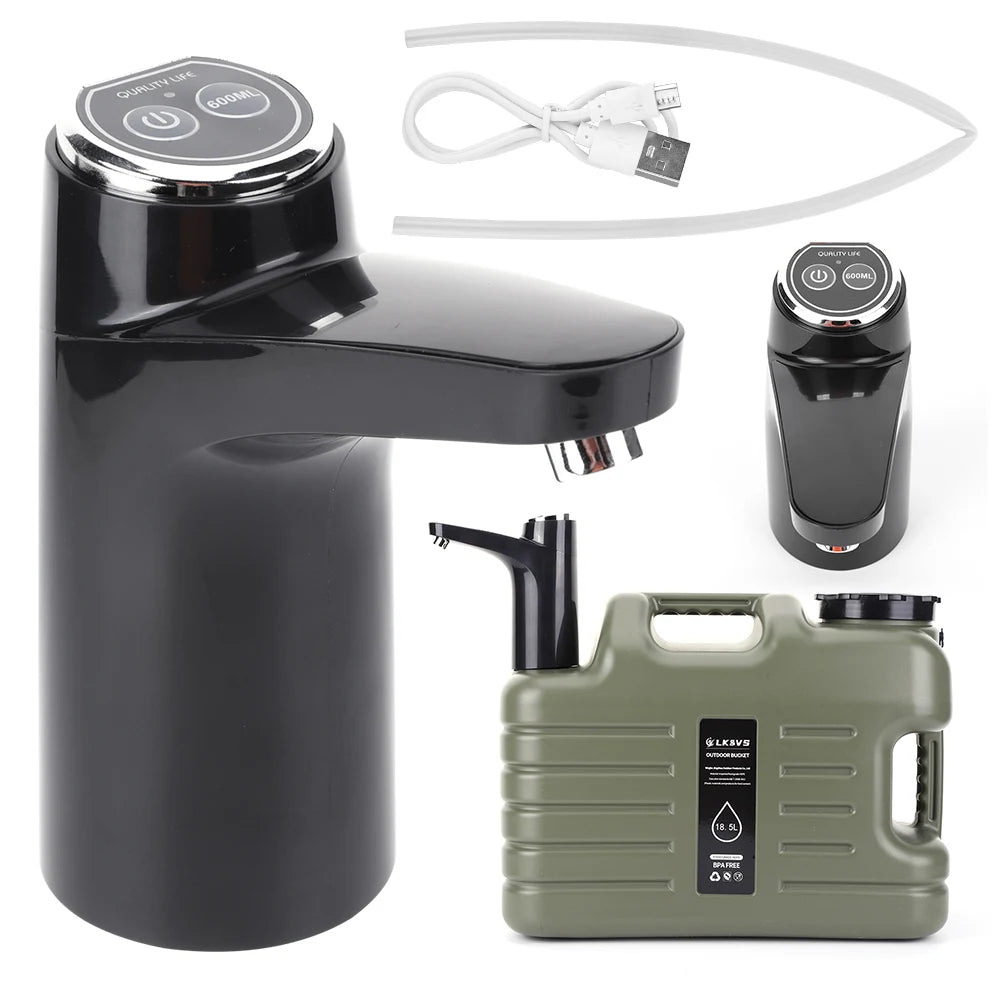 11L watercontainer met kraan – Grote camping watertank met USB - oplaadbare elektrische pomp - Bivakshop