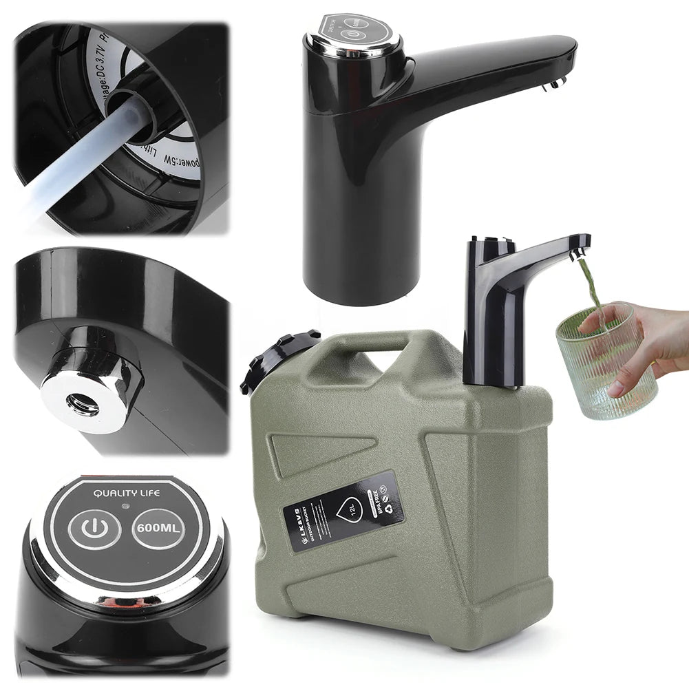 11L watercontainer met kraan – Grote camping watertank met USB - oplaadbare elektrische pomp - Bivakshop