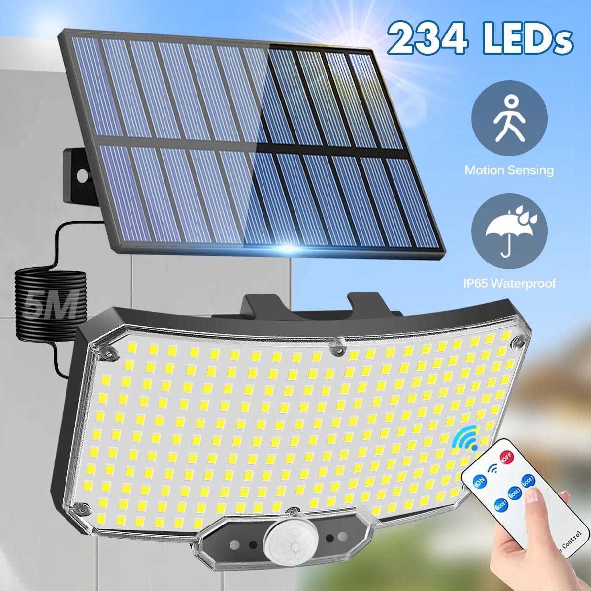 234 LED Solar Buitenlamp – Bewegingssensor & Afstandsbediening – IP65 Waterdicht – 3 Verlichtingsmodi - Bivakshop