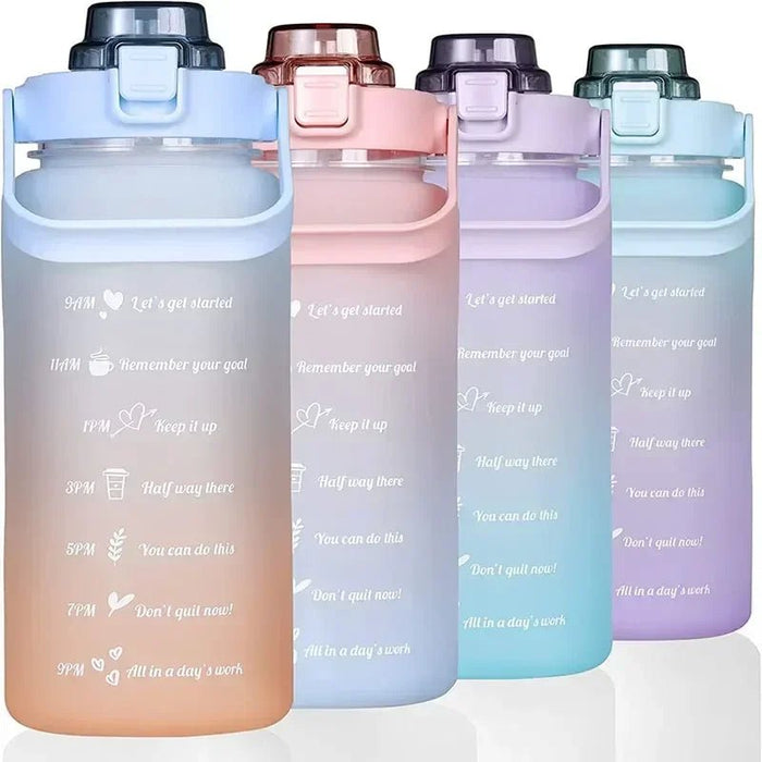 2L waterfles met tijdsaanduiding - Tritan kunststof, BPA - vrij - Sportfles met rietje en veerdeksel - Bivakshop