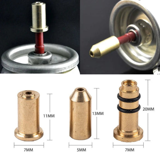 herbruikbare gasadapter set messing 3-delig