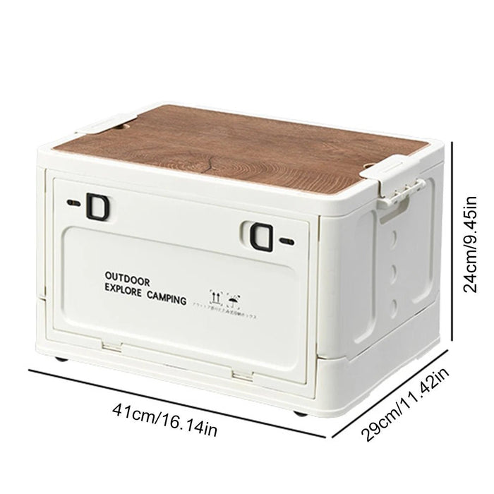 30L Collapsible Storage Bin with Wooden Lid Portable Storage Container Large Capacity Side Open Home Outdoor Store Camping Items - Bivakshop