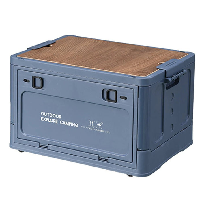 30L Collapsible Storage Bin with Wooden Lid Portable Storage Container Large Capacity Side Open Home Outdoor Store Camping Items - Bivakshop