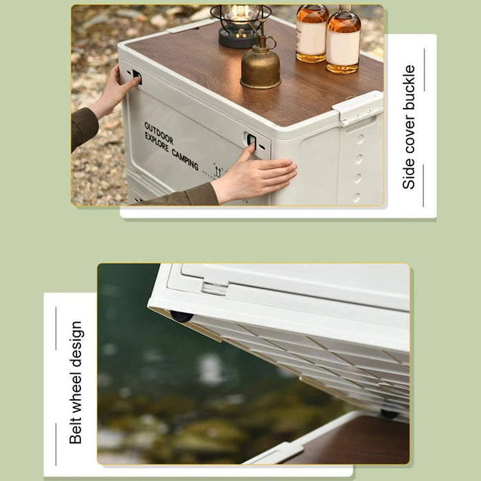 30L Collapsible Storage Bin with Wooden Lid Portable Storage Container Large Capacity Side Open Home Outdoor Store Camping Items - Bivakshop