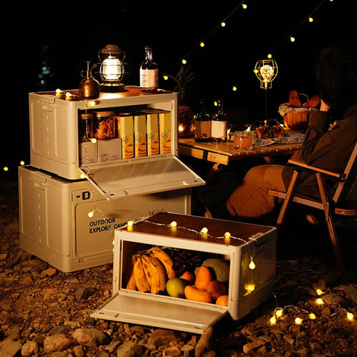 30L Collapsible Storage Bin with Wooden Lid Portable Storage Container Large Capacity Side Open Home Outdoor Store Camping Items - Bivakshop