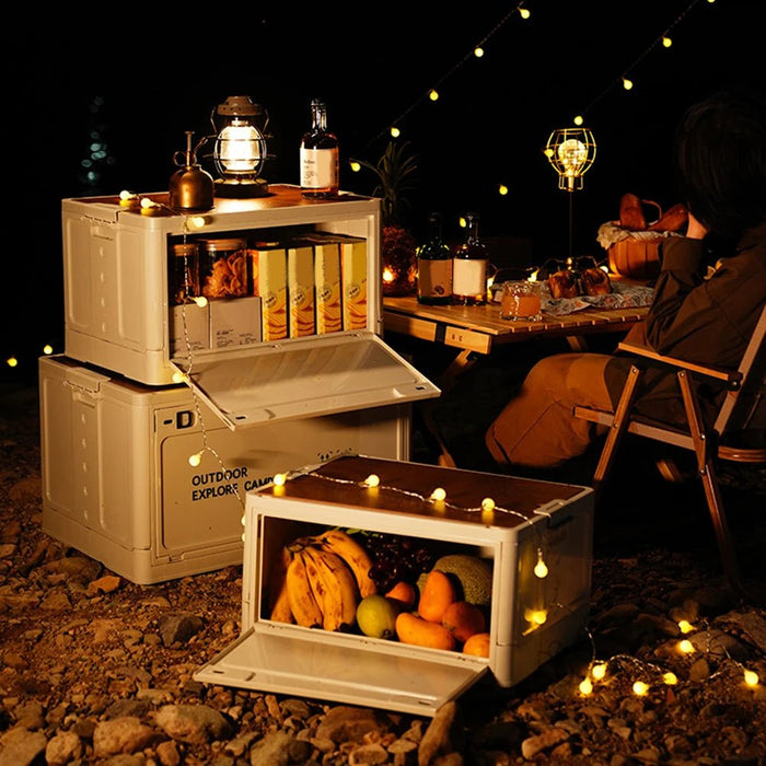 30L Collapsible Storage Bin with Wooden Lid Portable Storage Container Large Capacity Side Open Home Outdoor Store Camping Items - Bivakshop