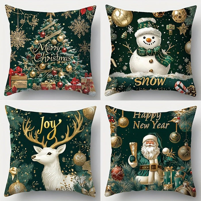 4 - Delige Kerst Kussensloop Set – Feestelijke Decoratie - 45x45 cm - Bivakshop