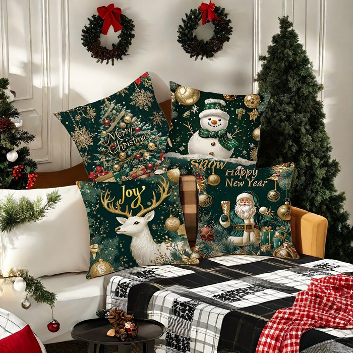 4 - Delige Kerst Kussensloop Set – Feestelijke Decoratie - 45x45 cm - Bivakshop