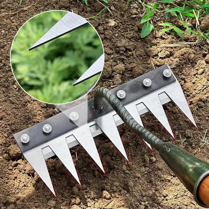 5/6/7/8 Teeth Carbon Steel Garden Hand Rake Farm Tool Weeding Scarifier Agricultural Nail Harrow Metal Harrow Garden WeedingTool - Bivakshop