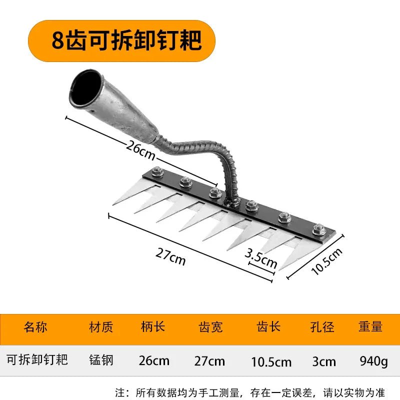 5/6/7/8 Teeth Carbon Steel Garden Hand Rake Farm Tool Weeding Scarifier Agricultural Nail Harrow Metal Harrow Garden WeedingTool - Bivakshop