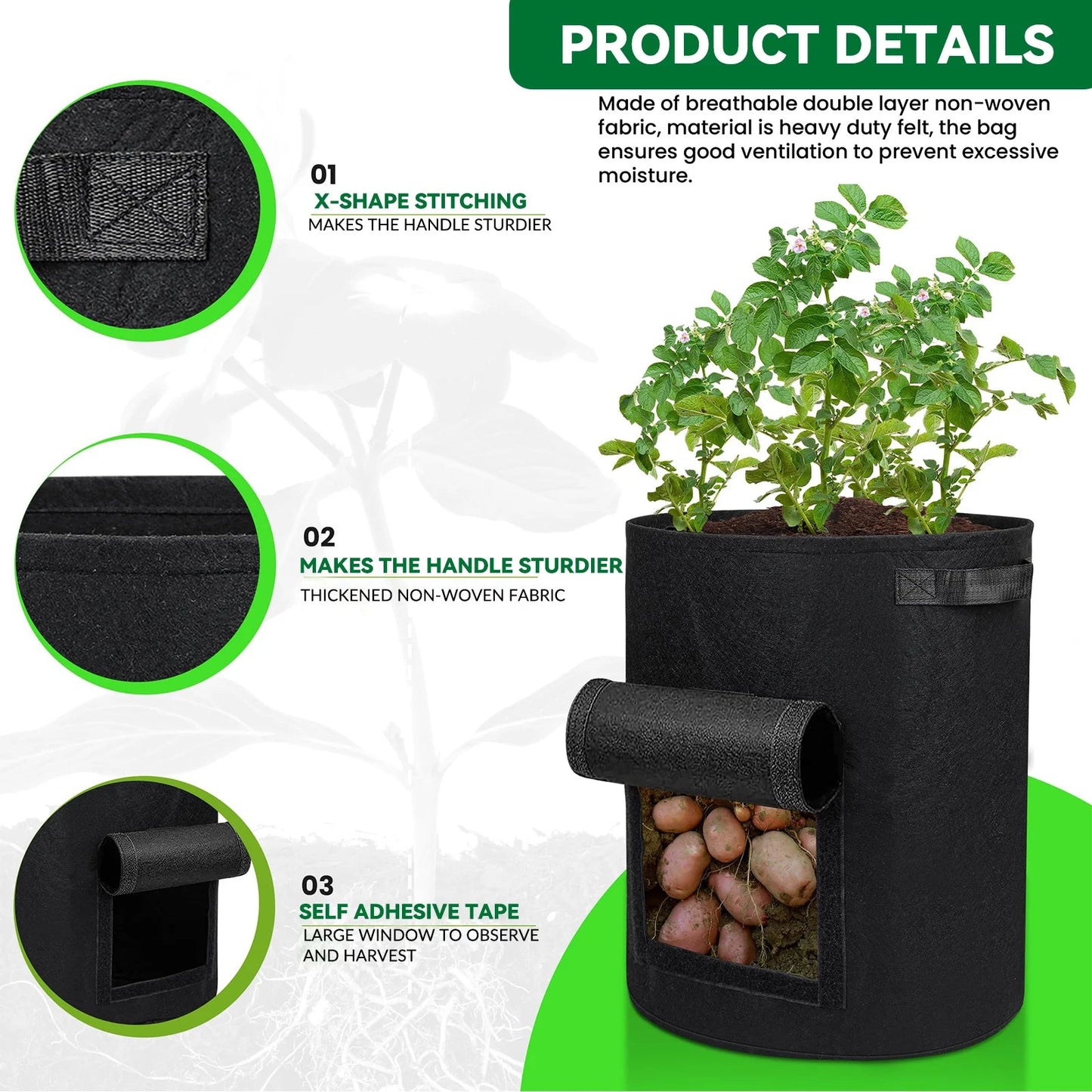 5/7/10 Gallon stof plantenpotten - Groeiende zakken met handvat - Bivakshop