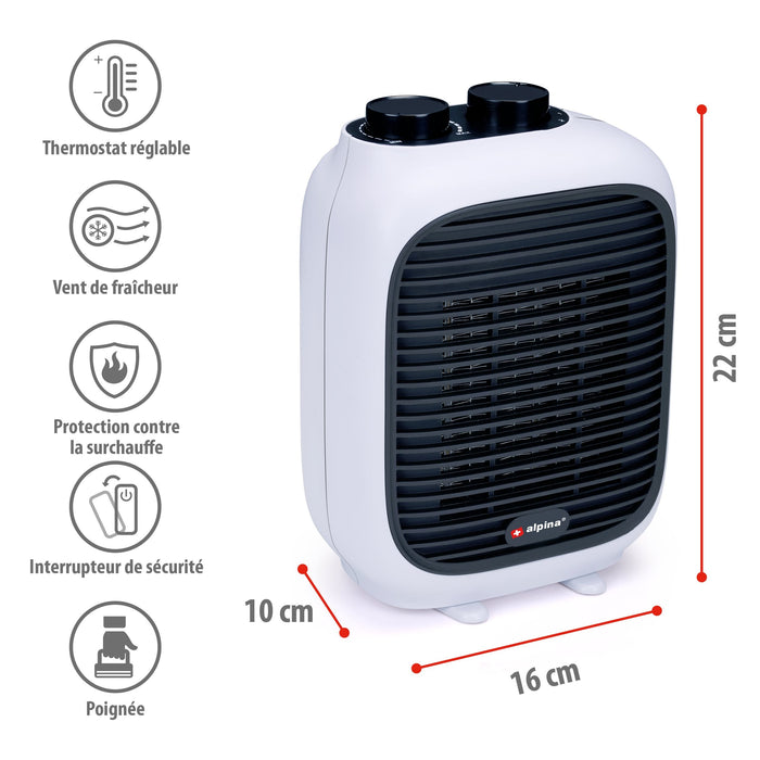 Alpina - Draagbare verwarming – 230V 1500W – PTC kachel - Bivakshop