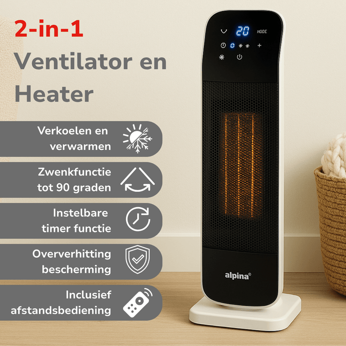 Alpina Heater Tower – 230V 2000W PTC – Kachel & ventilator - Bivakshop