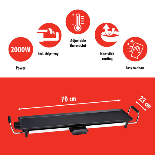 Alpina – Teppanyaki Grillplaat 2000W – Anti - aanbak & Verstelbaar - Bivakshop