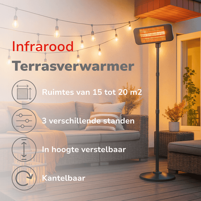Alpina - Terrasverwarmer 650–2000W – Infrarood – Verstelbare standaard - Bivakshop