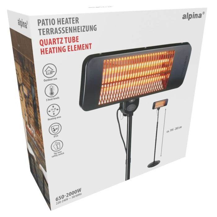 Alpina - Terrasverwarmer 650–2000W – Infrarood – Verstelbare standaard - Bivakshop
