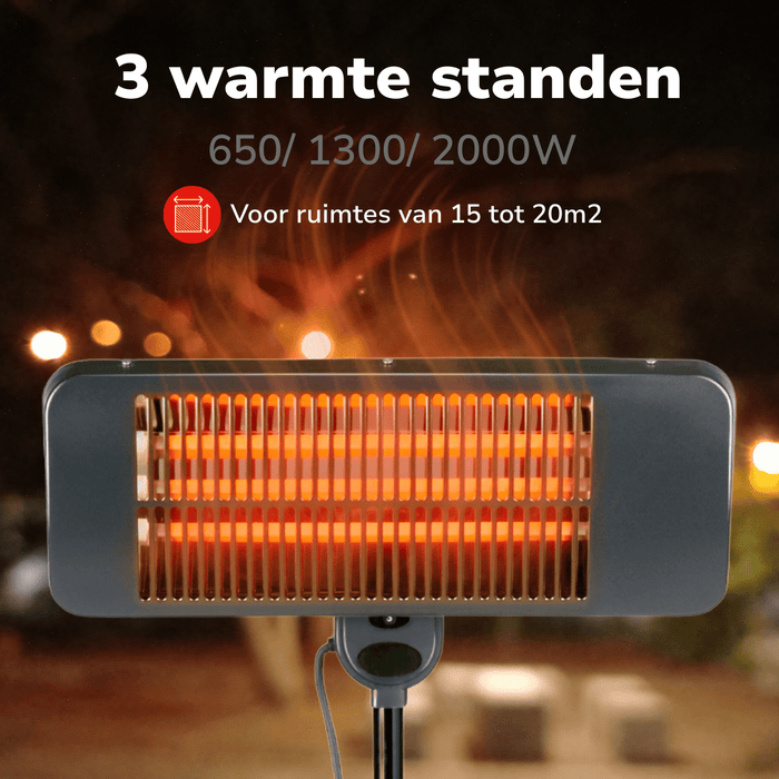 Alpina - Terrasverwarmer 650–2000W – Infrarood – Verstelbare standaard - Bivakshop
