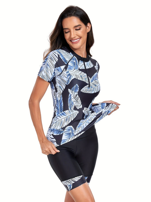 bladerenprint zwempak dames sportief