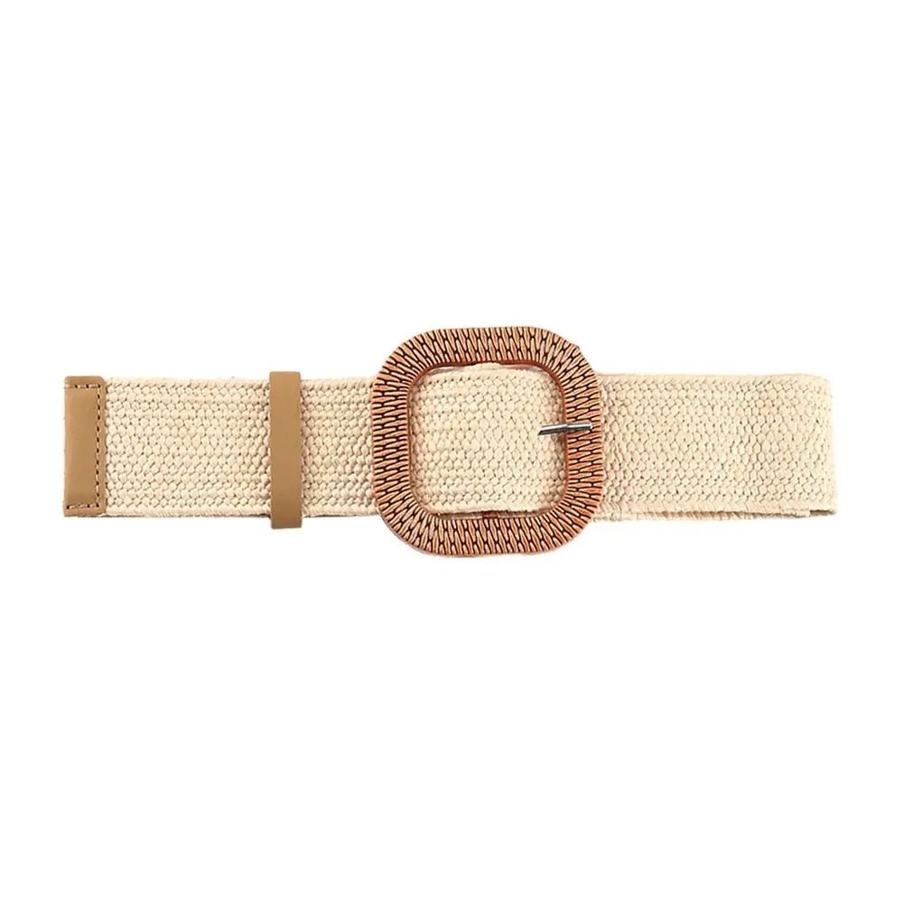Boho gevlochten stro riem – Elastische brede tailleband casual zomerstijl – Dames accessoire - Bivakshop