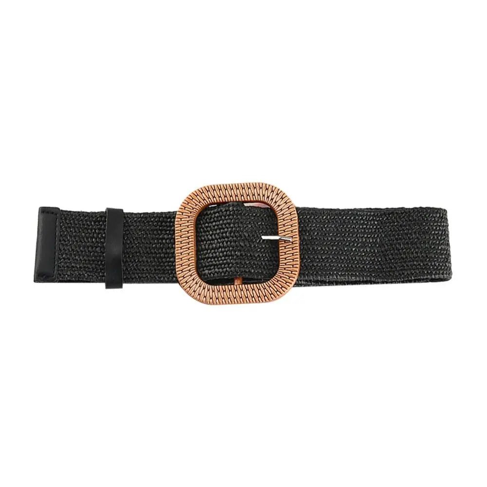 Boho gevlochten stro riem – Elastische brede tailleband casual zomerstijl – Dames accessoire - Bivakshop