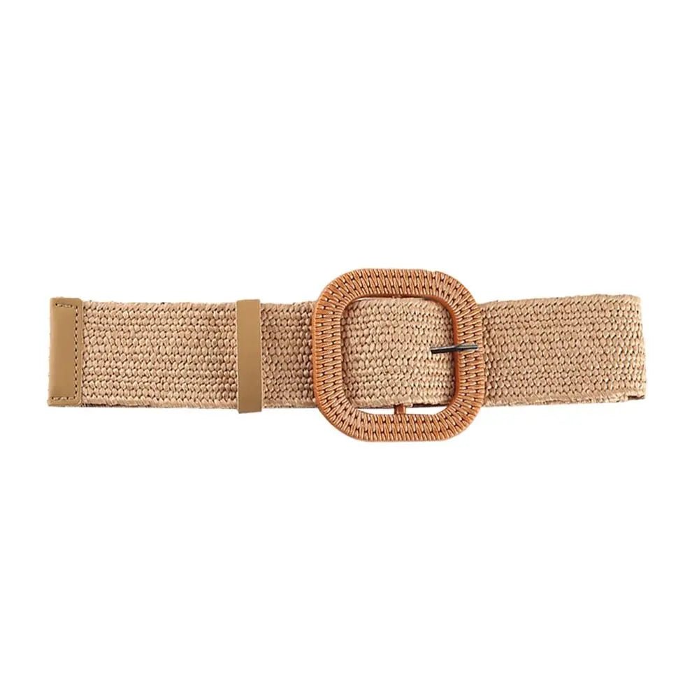 Boho gevlochten stro riem – Elastische brede tailleband casual zomerstijl – Dames accessoire - Bivakshop