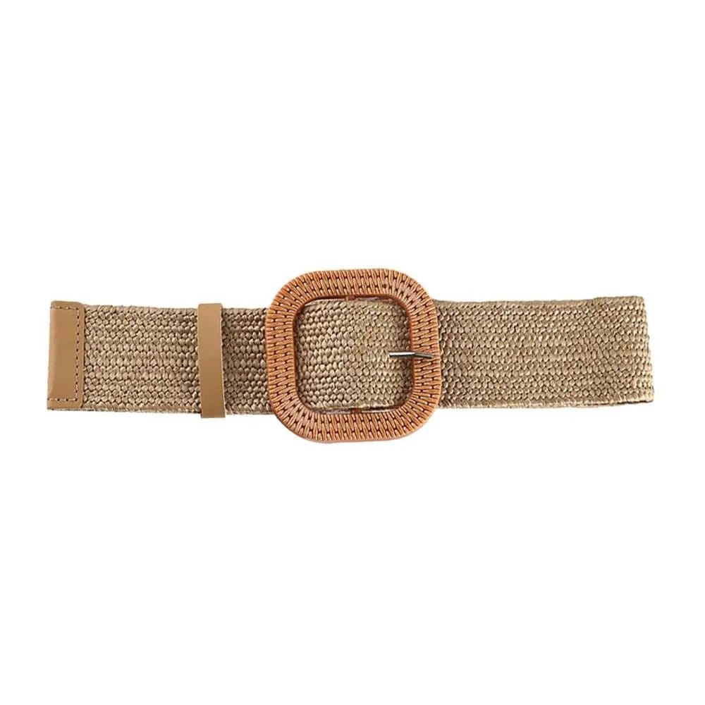 Boho gevlochten stro riem – Elastische brede tailleband casual zomerstijl – Dames accessoire - Bivakshop