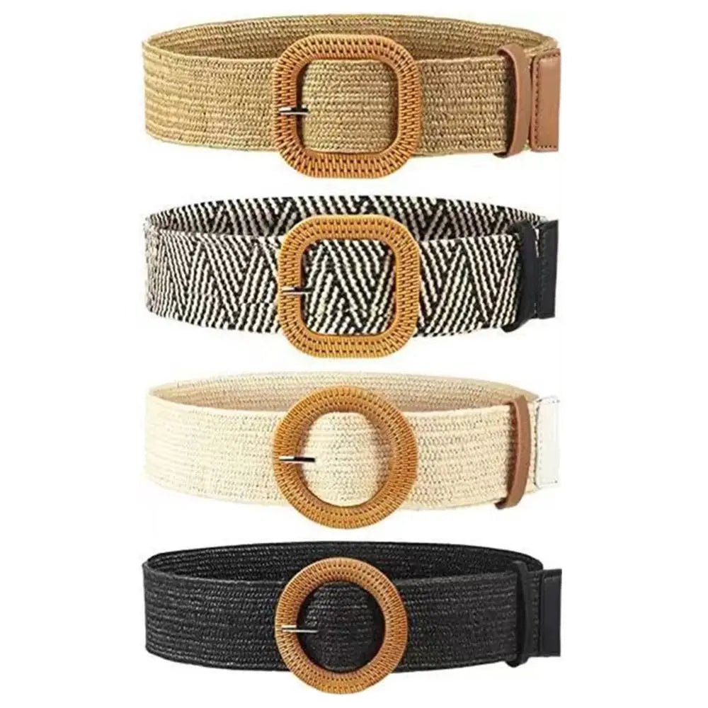 Boho gevlochten stro riem – Elastische brede tailleband casual zomerstijl – Dames accessoire - Bivakshop