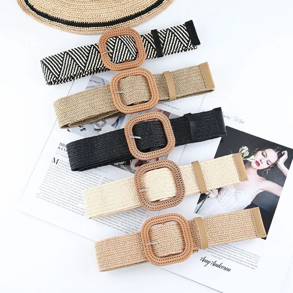 Boho gevlochten stro riem – Elastische brede tailleband casual zomerstijl – Dames accessoire - Bivakshop