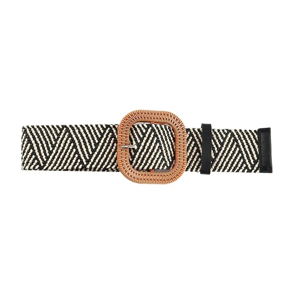 Boho gevlochten stro riem – Elastische brede tailleband casual zomerstijl – Dames accessoire - Bivakshop