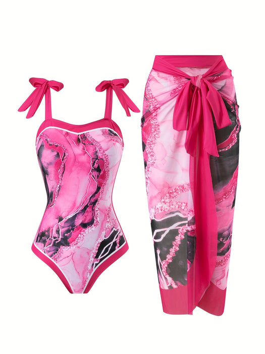 bruin marmer 2-delig badpak dames