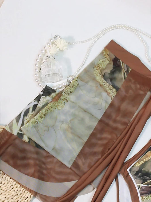 bruin marmer 2-delig badpak dames