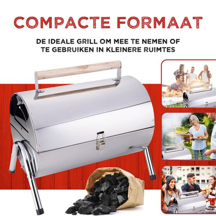 Compacte cilinderbarbecue – RVS & draagbaar - Bivakshop