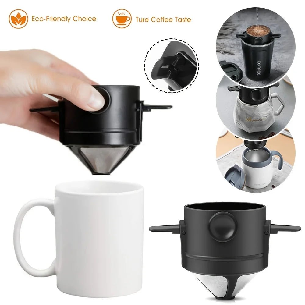 Draagbare pour - over koffiemaker – Inklapbare filter – RVS mok voor reizen & outdoor - Bivakshop