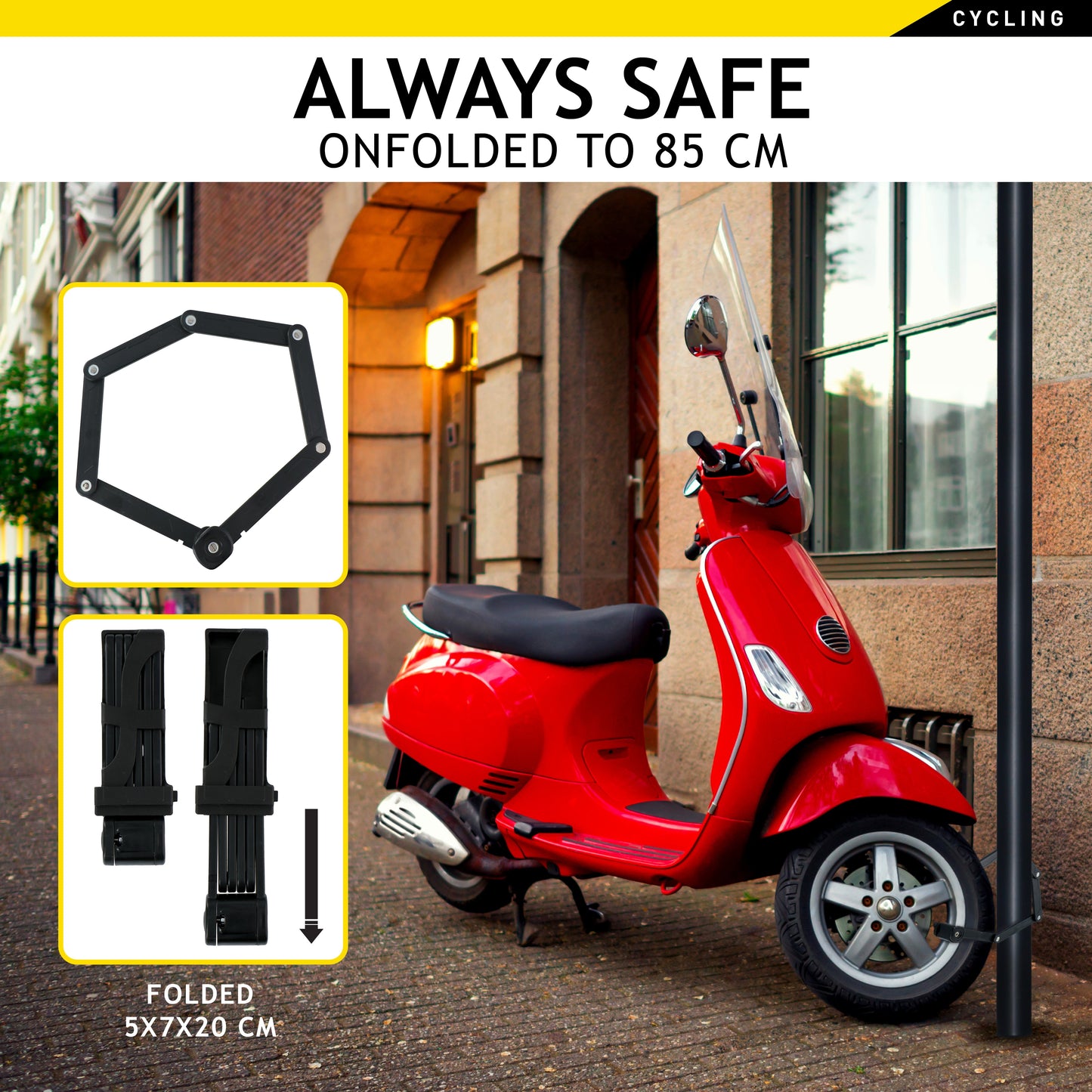 Dunlop opvouwbaar fietsslot met frame - Sterke beveiliging met 3 sleutels - Bivakshop