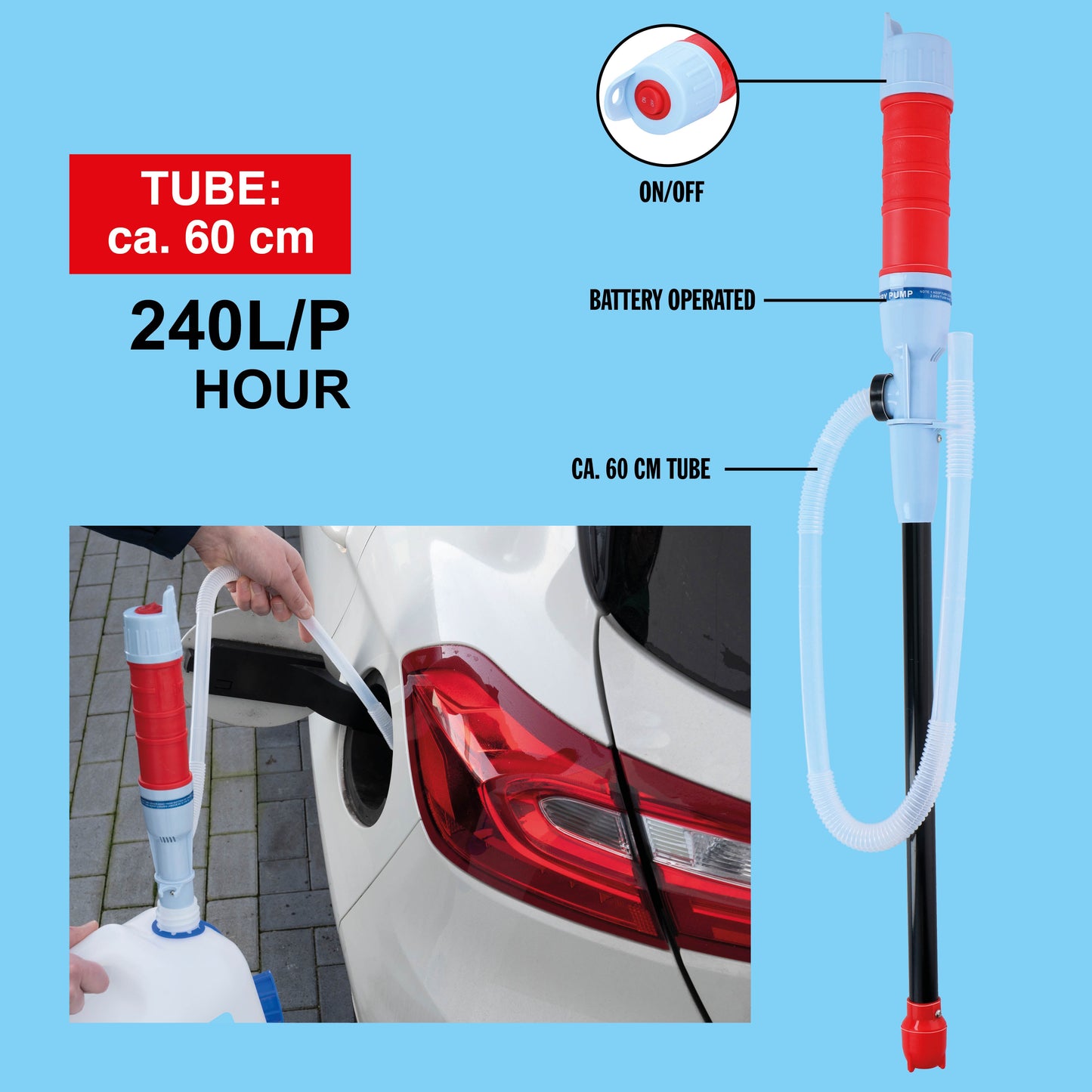 Elektrische brandstof pomp - 60 cm hose 240 l per uur compact - Voor efficiënt tanken - Bivakshop