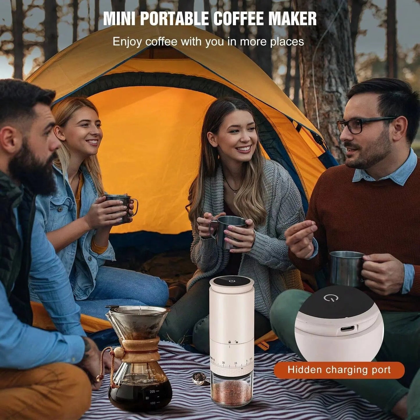 Elektrische koffiemolen met 1500mAh accu – Instelbare maalgraad & Type - C opladen - Bivakshop