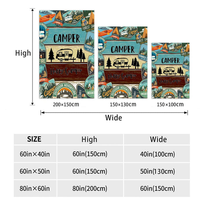 Fleece deken – Camper & bos patroon – Zacht, warm & draagbaar - Bivakshop