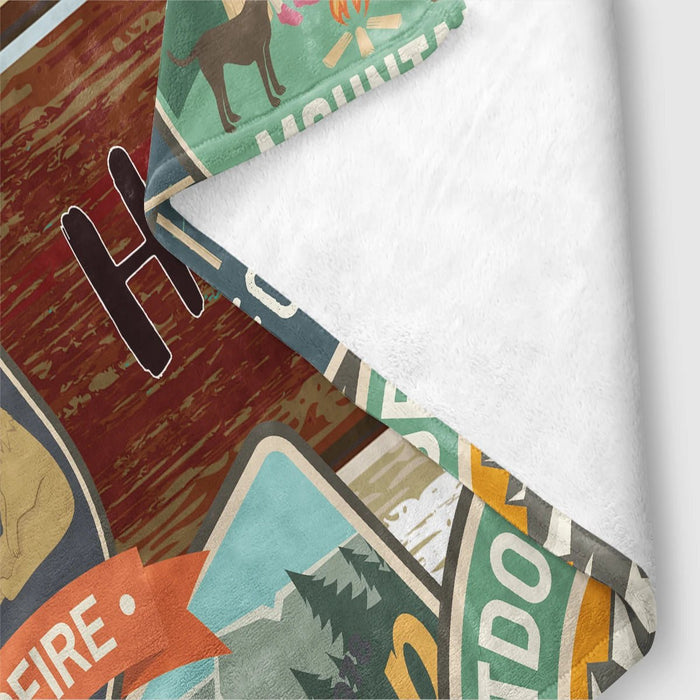 Fleece deken – Camper & bos patroon – Zacht, warm & draagbaar - Bivakshop