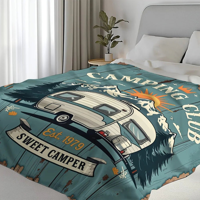 Fleece Deken - Retro Camper Print - Zacht, warm & draagbaar - Bivakshop