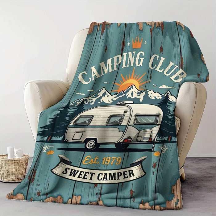 Fleece Deken - Retro Camper Print - Zacht, warm & draagbaar - Bivakshop