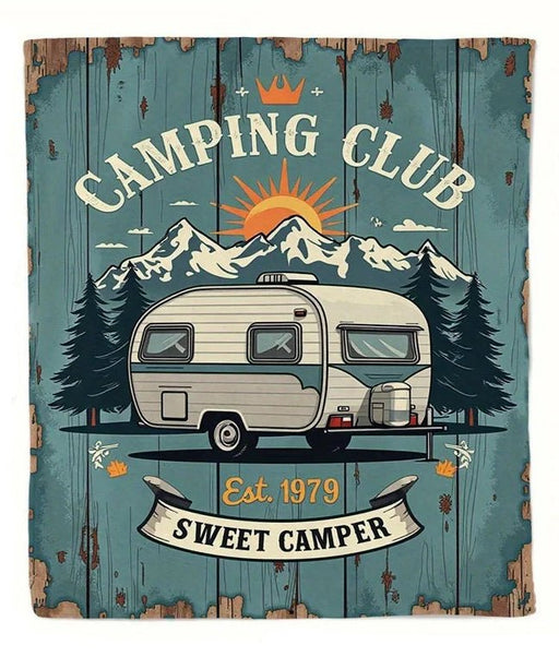 Fleece Deken - Retro Camper Print - Zacht, warm & draagbaar - Bivakshop