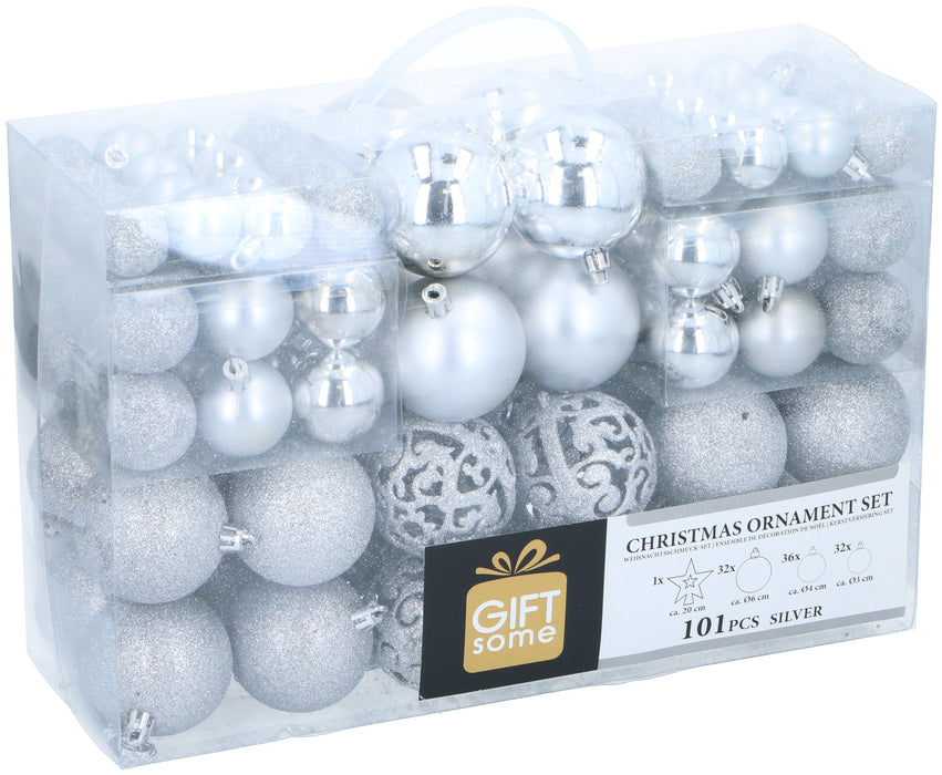 Giftsome - Kerstballen set 101 – Zilver – Inclusief piek - Bivakshop