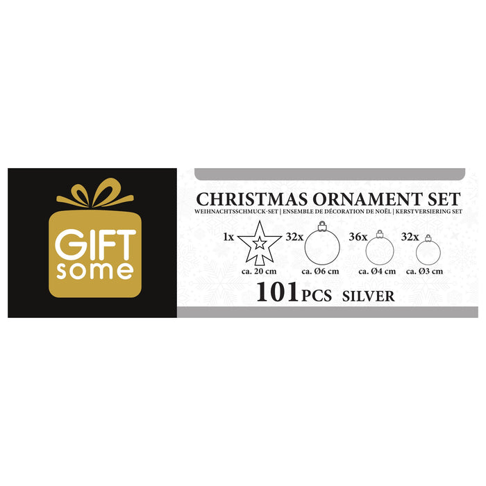 Giftsome - Kerstballen set 101 – Zilver – Inclusief piek - Bivakshop