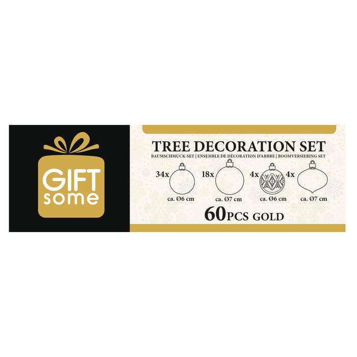 Giftsome - Kerstballen set goud 60 - delig – Onbreekbaar – Inclusief piek - Bivakshop