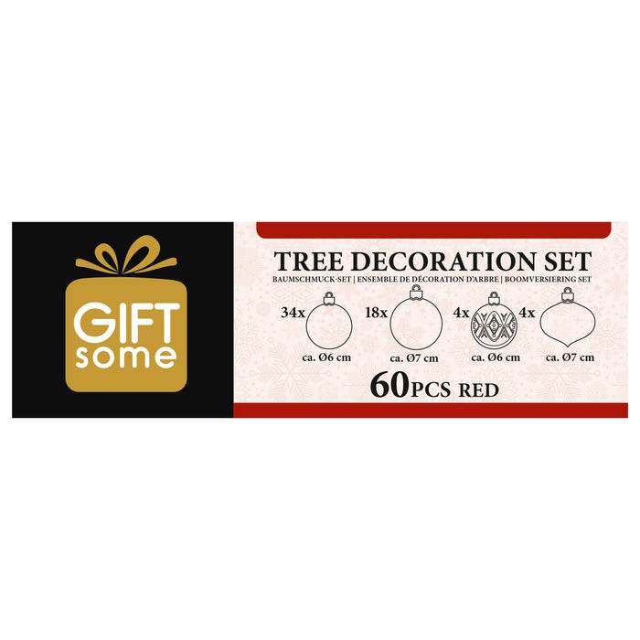 Giftsome - Kerstballen set rood 60 stuks – Onbreekbaar – Met haakjes - Bivakshop