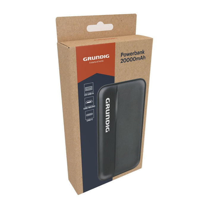 Grundig - Powerbank 20000 mAh – Hoge capaciteit – Dubbele USB - uitgang - Bivakshop