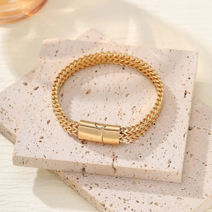 Heren Hip - Hop Armband – Dubbele Gevlochten Keel Ketting van Roestvrij Staal - Bivakshop