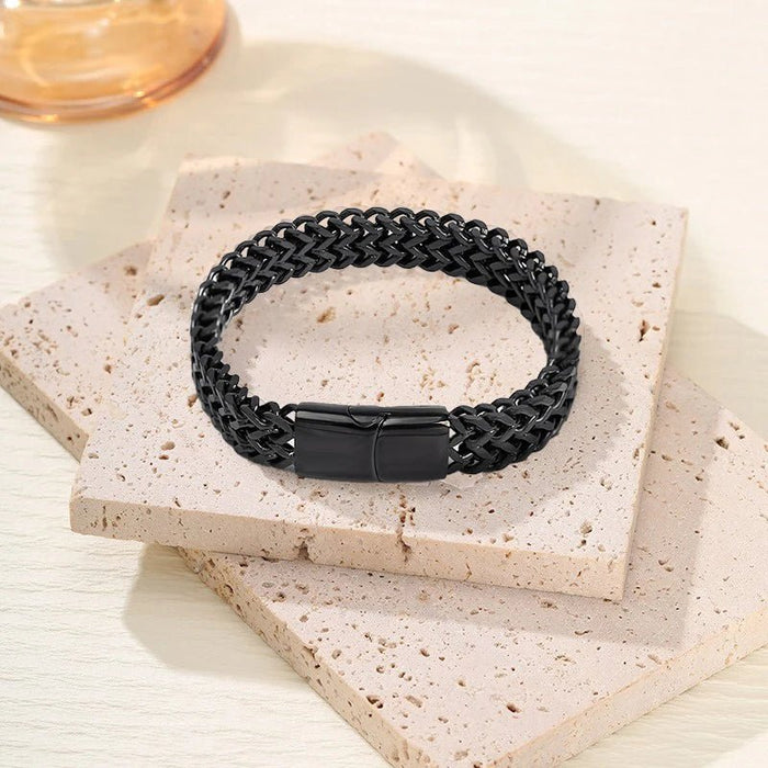 Heren Hip - Hop Armband – Dubbele Gevlochten Keel Ketting van Roestvrij Staal - Bivakshop